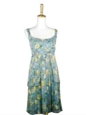 Vera Wang Lavender Label Floral Silk Sundress Blue Size 10